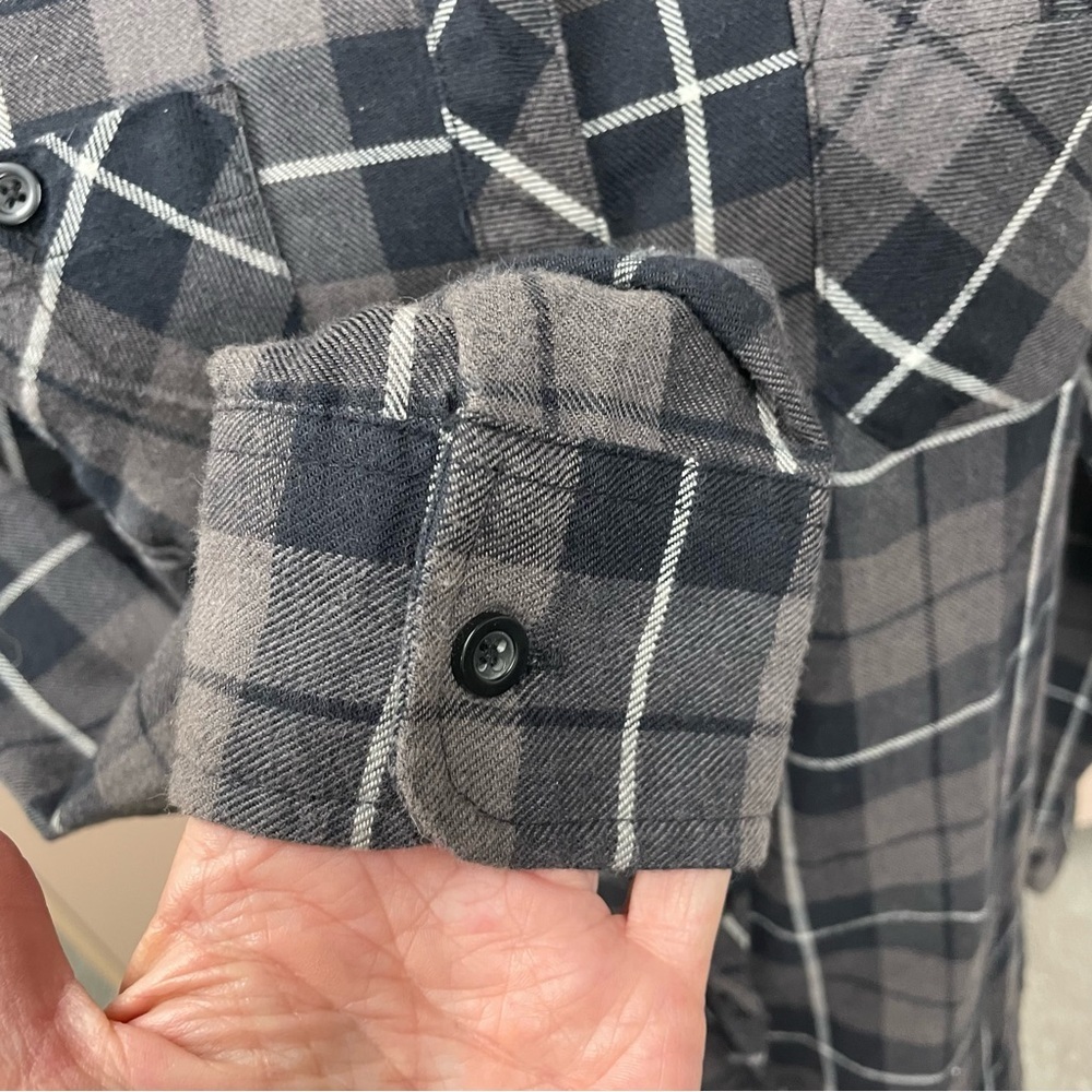 Hot Topic lace skull plaid flannel button-up on the back size S black brown - Picture 4 of 7